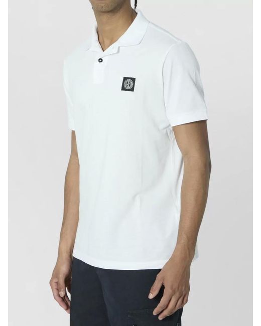 Stone Island White Stretch Cotton Piqué Polo Shirt Slim Fit for men