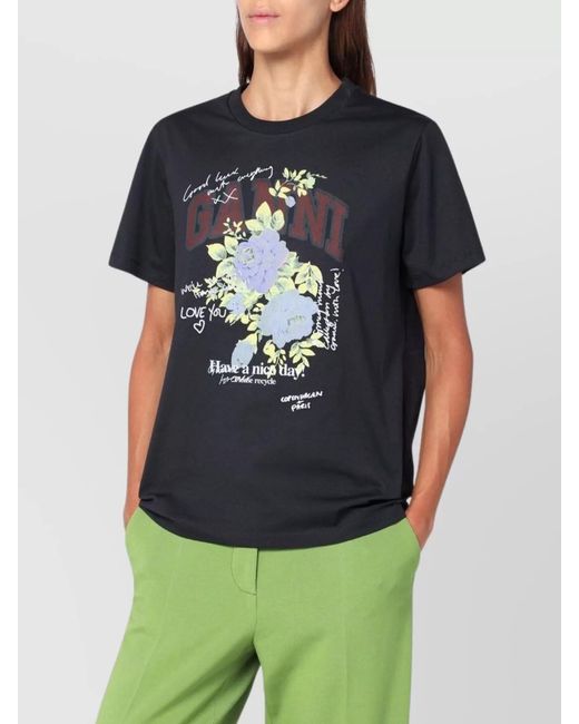 Ganni Blue Cotton T-Shirt