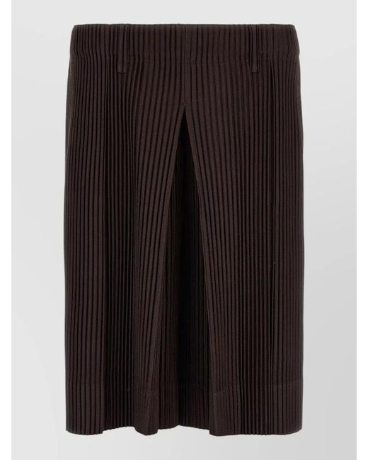 Homme Plissé Issey Miyake Black Tailored Bermuda Shorts Pleats Belt Loops Pockets for men