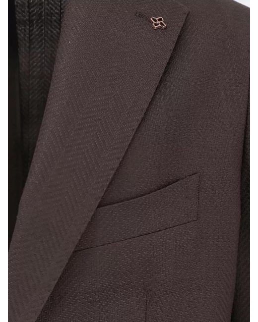 Tagliatore Brown Virgin Wool Blazer Notch Lapel Herringbone for men
