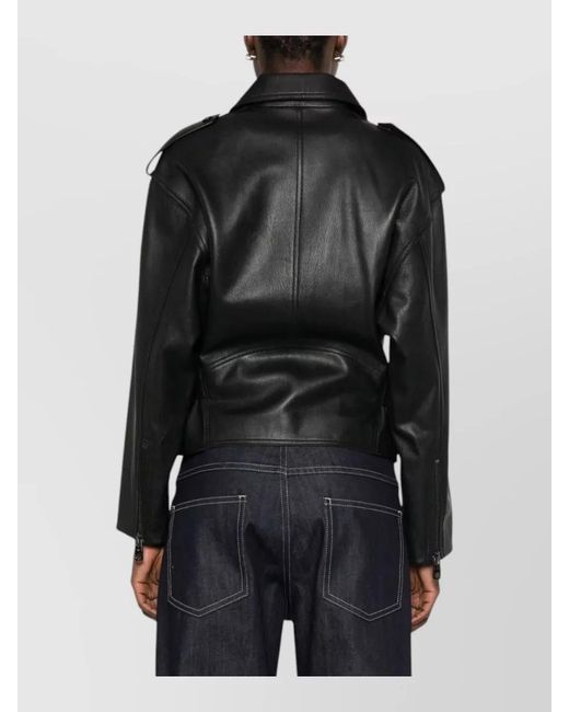 Emporio Armani Black Goat Skin Cropped Jacket Belted Waist
