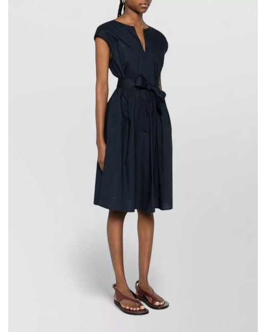 Woolrich Blue Short Dress V Neckline Waist Tie Pockets