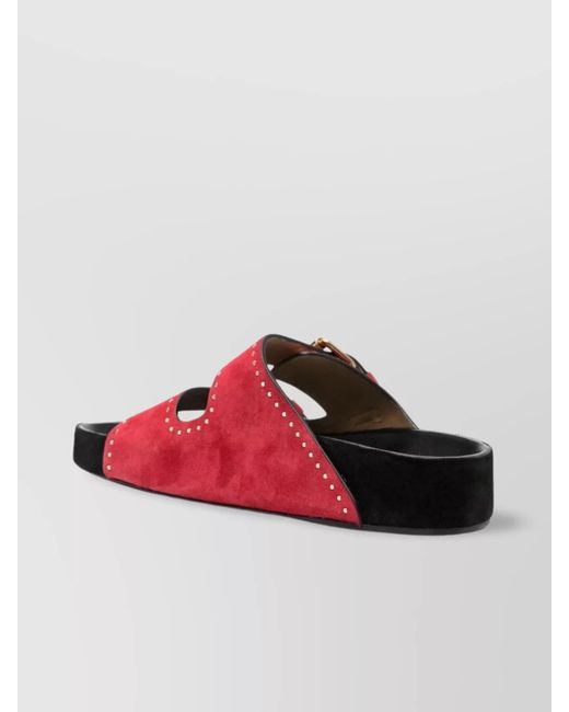 Isabel Marant Red Studded Suede Flat Sandals