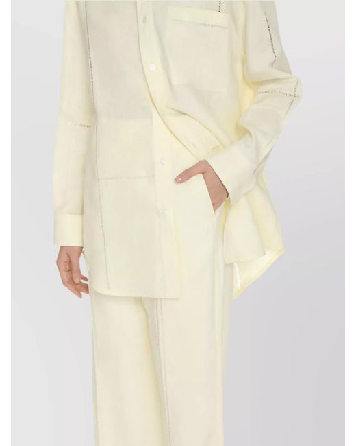 Bottega Veneta White Linen Wide-Leg Trousers