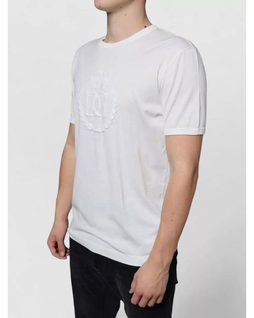 Dolce & Gabbana White Logo Embossed Cotton Crewneck T-Shirt for men