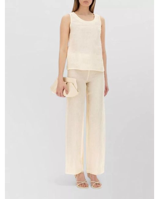 120% Lino White Linen Scoop Neck Sleeveless Top