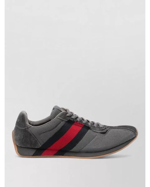 Gucci Gray Lace Up Low Top Suede Mesh Sneakers for men