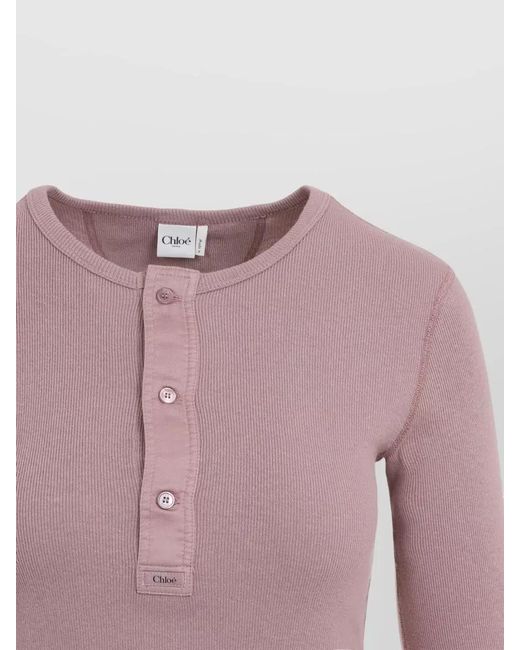 Chloé Pink Ribbed Cotton Henley Top