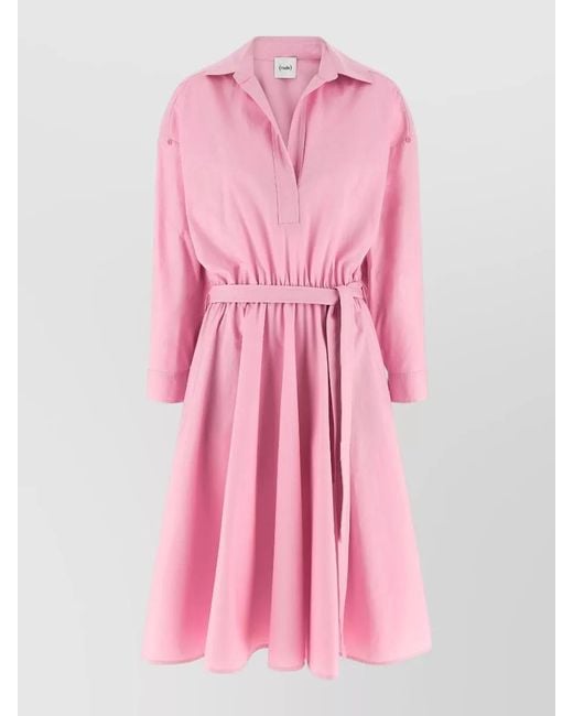 Nude Pink Shirt Dress Belted Waist Buttoned Pleated Skirt