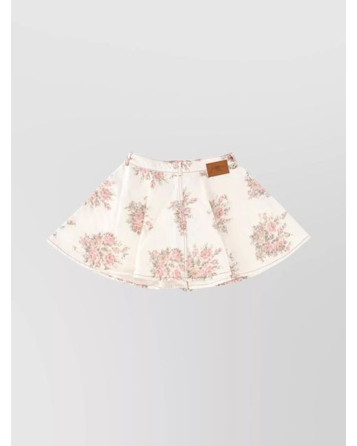 Ganni Natural Floral-Print Denim Mini Skirt