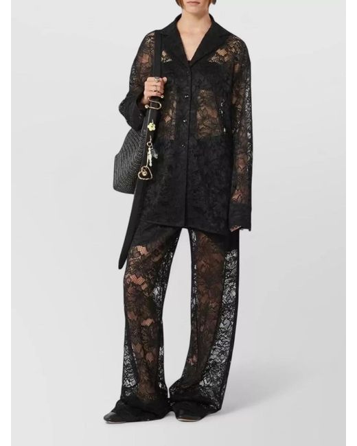 Sportmax Black Floral Lace Long-Sleeve Pyjama Top