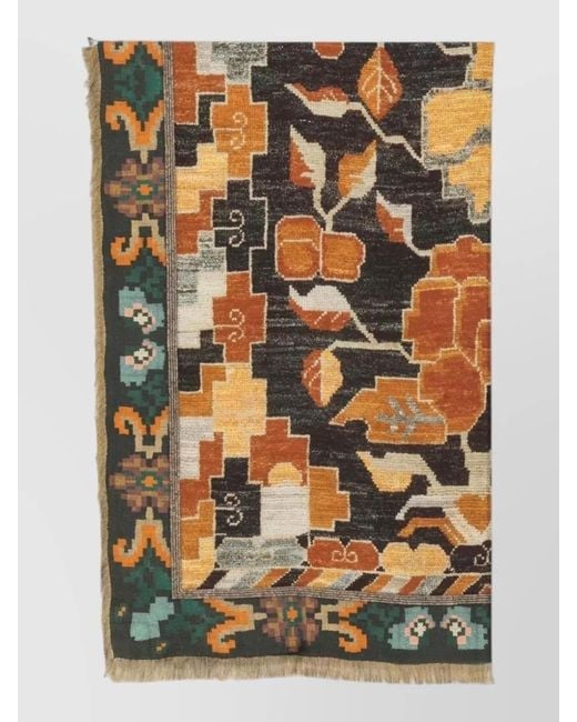 Pierre Louis Mascia Brown Silk Scarf Floral Geometric Graphic Design