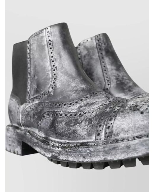 Dolce & Gabbana Gray Leather Brogue Chelsea Ankle Boots for men
