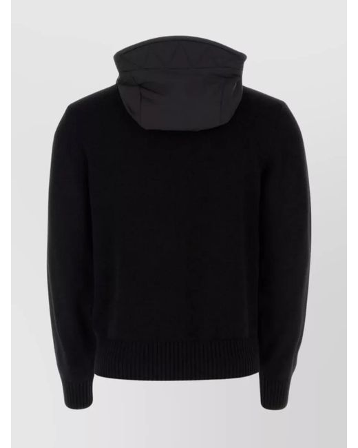 Moncler Black Wool Cardigan With Hood And Zip Pockets for men