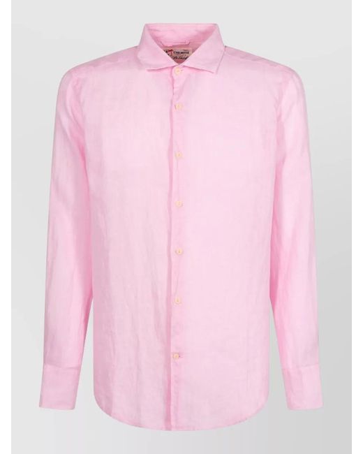 Mc2 Saint Barth Pink Pamplona Linen Shirt Long Sleeve Regular Fit for men