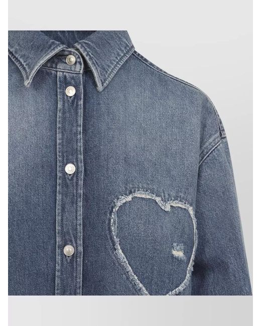 Moschino Blue Cotton Heart Denim Shirt