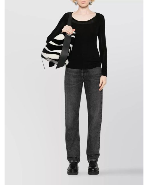 Agolde Black Fine-Knit Scoop-Neck Long-Sleeve Top