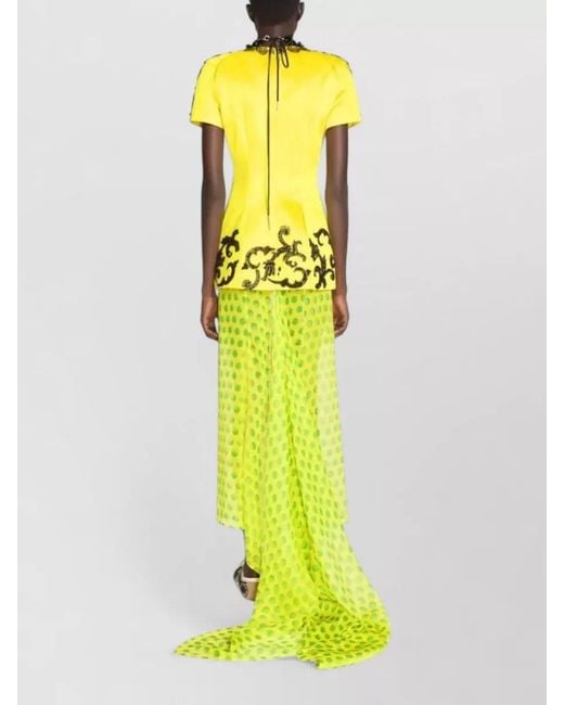 Dries Van Noten Yellow Polka Dot Graphic Layered Short Sleeve Dress