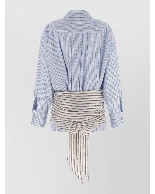 The Attico Blue Mini Dress Long Sleeves Striped Waist Tie