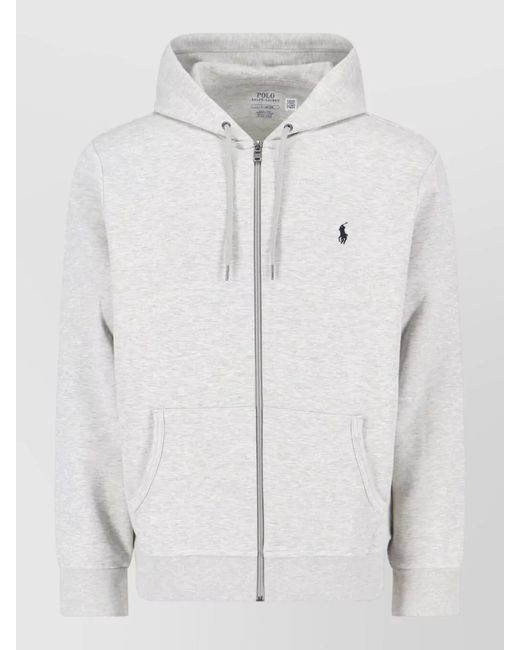 Polo Ralph Lauren White Jersey Hooded Sweatshirt Logo Front Pockets for men