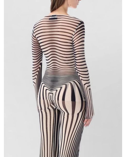 Jean Paul Gaultier Multicolor Mesh Striped Long-Sleeve Boat Neck Top