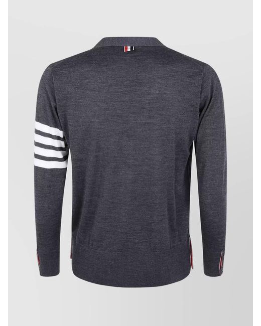 Thom Browne Blue Fine Wool Striped V-Neck Cardigan for men