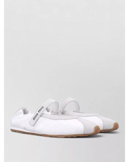 Miu Miu White Plume Ballerina Sneakers Technical Fabric Suede