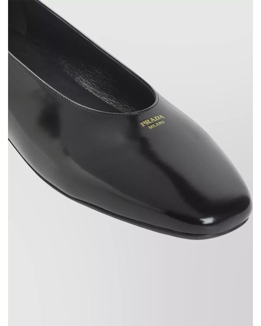 Prada Black Ballerina Loafer Brushed Leather Square Toe