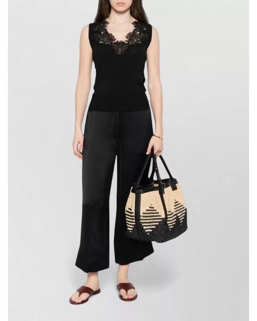 Ermanno Scervino Black Knit Top Lace Detail Ribbed Hem Neckline