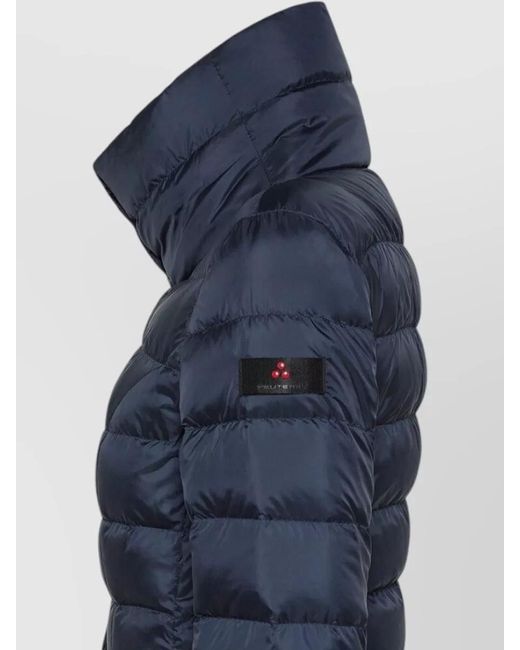 Peuterey Blue Long Quilted Jackets High Collar Side Pockets