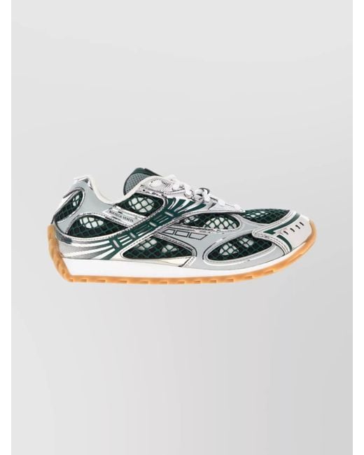Bottega Veneta Metallic Orbit Sneakers With Contrast Stitching And Mesh