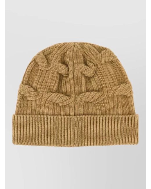 Stella McCartney Natural Wool Beanie Hat Cable Knit Ribbed Hem