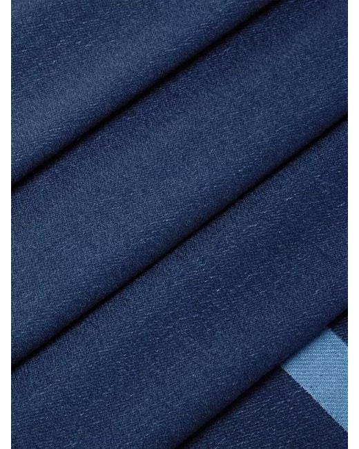 Fendi Blue Logo Ff Scarf Fringed Edges Design for men