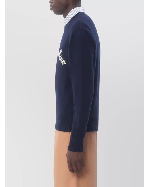 Valentino Garavani Blue Fine-Knit Wool Crew-Neck Sweater for men