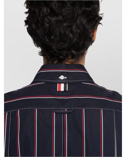 Thom Browne Black Cotton Sleeveless Striped Mini Shirt Dress