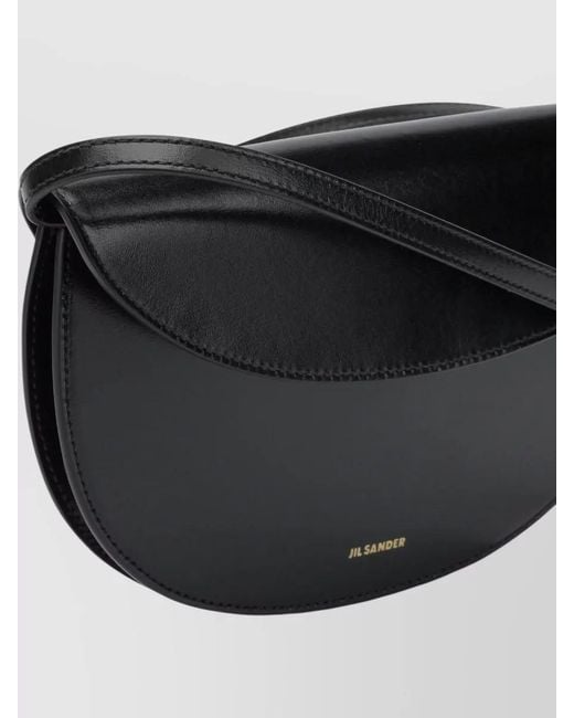 Jil Sander Black Curve Wallet Adjustable Strap Smooth Finish