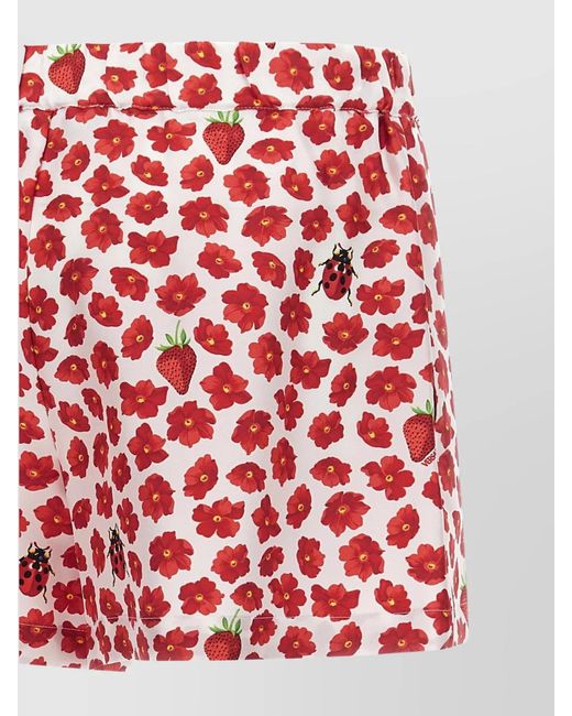 Versace Red Silk Strawberry Garden Knee-Length Shorts