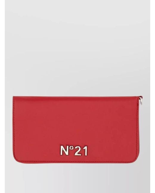 N°21 Red Compact Wallet Logo Metal Detail Zip Snap