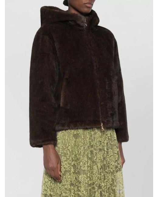 ERMANNO FIRENZE Black Faux Fur Hooded Mid Length Jacket