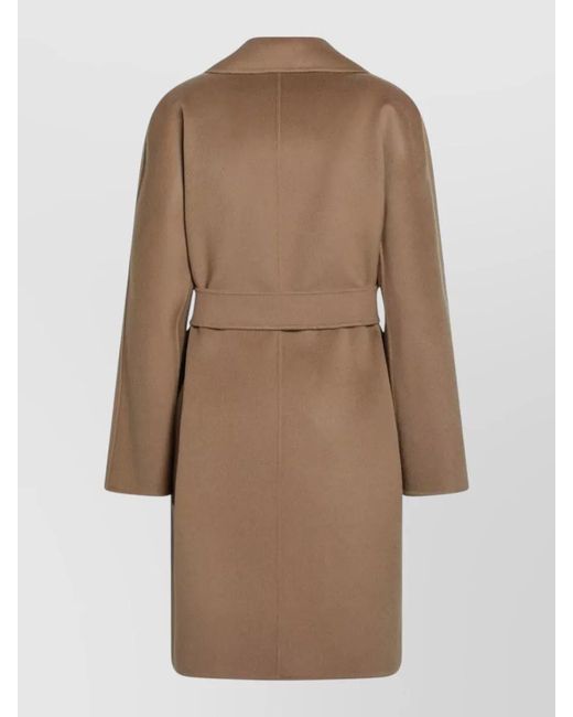 Max Mara Natural Tenore Belted Long Jacket Notch Lapel