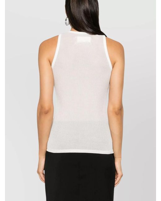 Maison Margiela White Silk Fine Ribbed Sleeveless Tank Top