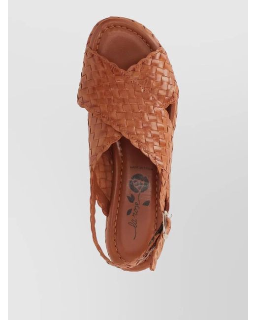 LA ROSE Brown Forli Platform Slides Open Toe Slingback Woven
