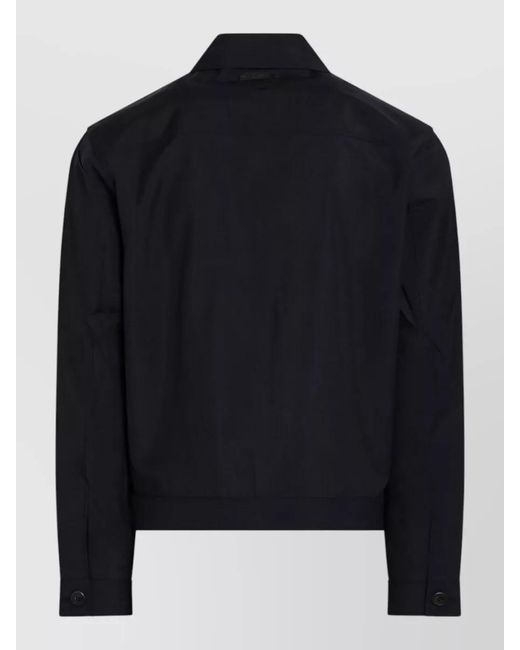 Prada Blue Collared Jacket Long Sleeves Side Pockets for men
