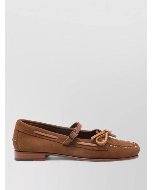 Hereu Brown Lorea Suede Leather Loafers Bow Buckle