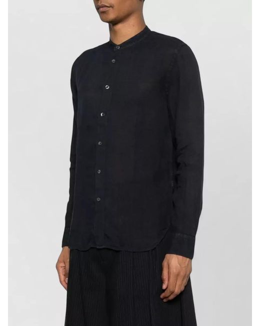 120% Lino Black Slim Fit Shirt Long Sleeves Mandarin Collar for men