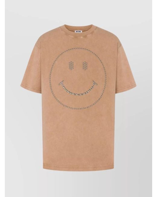 Moschino White Studded Smiley Print Cotton Short-Sleeve T-Shirt for men