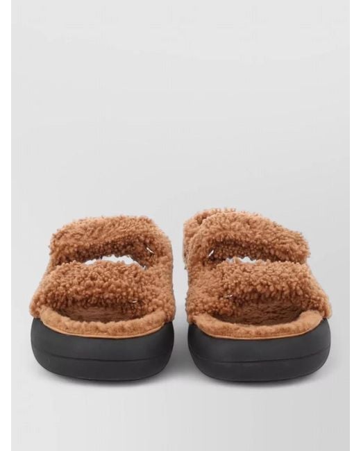 Moon Boot Brown Shearling Double Strap Flat Sole Sandals for men