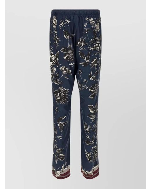 Dolce & Gabbana Blue Vanity Trousers Floral Print Contrast Hem Pockets for men
