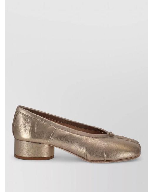 Maison Margiela Brown Ballet Pumps Low Block Heel Metallic