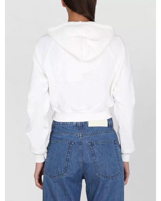 Sunnei White Cropped Hooded Knitwear Top Drawstring Ribbed